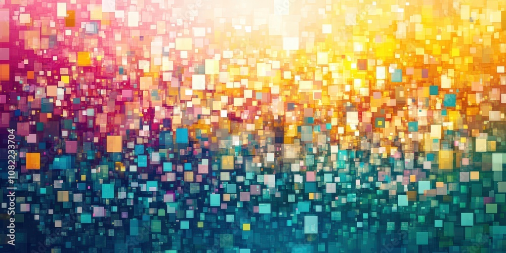 Vibrant Abstract Background with Colorful Squares Blending in Gradient for Modern Visuals, Artworks, and Creative Projects