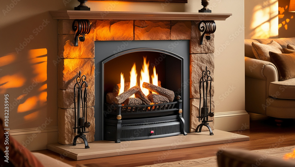 A warm and inviting fireplace scene A warm and inviting fireplace scene