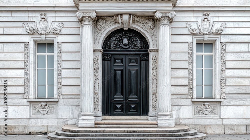 Elegant entrance featuring ornate architecture and detailed columns.