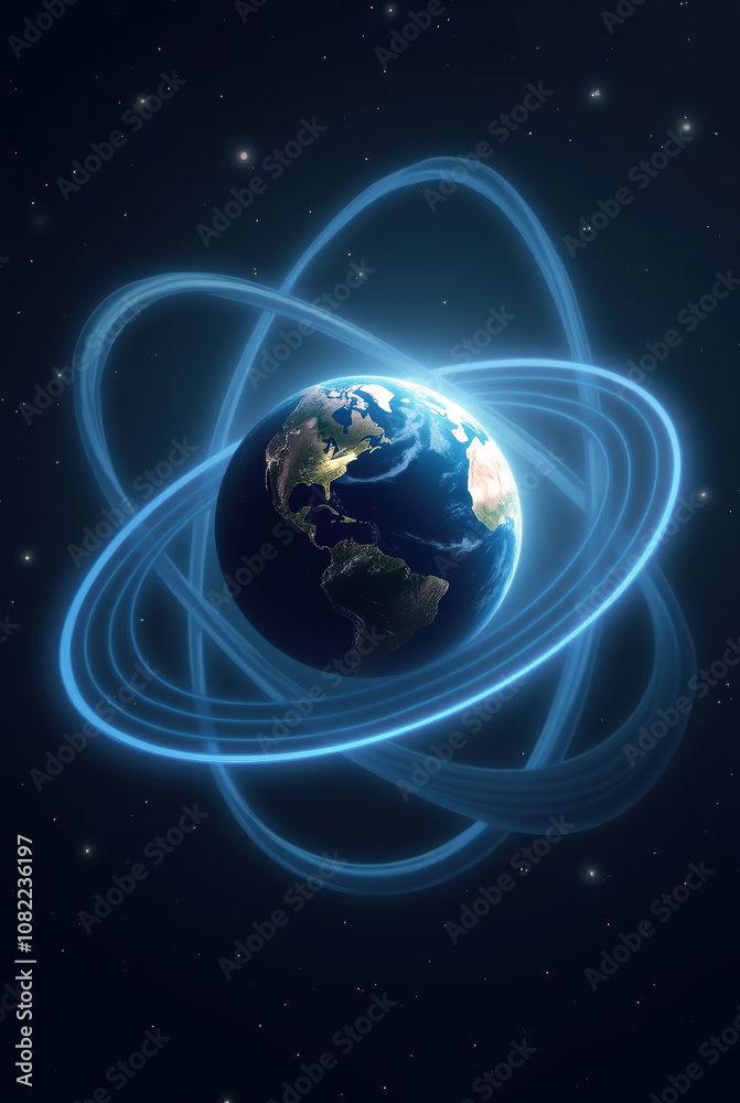 Fototapeta premium Digital Concept of Earth with Radiant Energy Rings in Outer Space