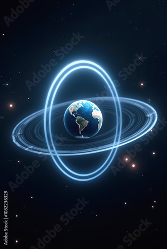 Celestial Visualization of Earth Encased in Glowing Energy Fields photo