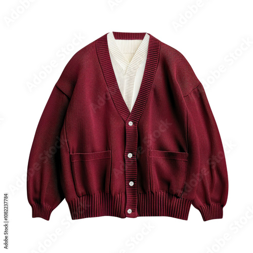 Stylish maroon cardigan with a cozy, casual look.