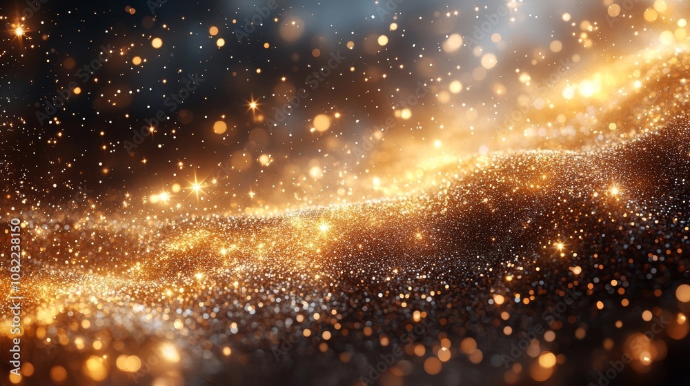 Fototapeta premium Sparkling Golden Glitter Abstract Background - Festive Texture with Shimmering Lights