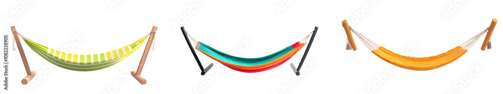 Vibrant colorful hammocks suspended in a serene natural setting creating an inviting and tranquil atmosphere for outdoor leisure relaxation and rejuvenation Vibrant colorful hammocks suspended in a serene natural setting creating an inviting and tranquil atmosphere for outdoor leisure relaxation and rejuvenation