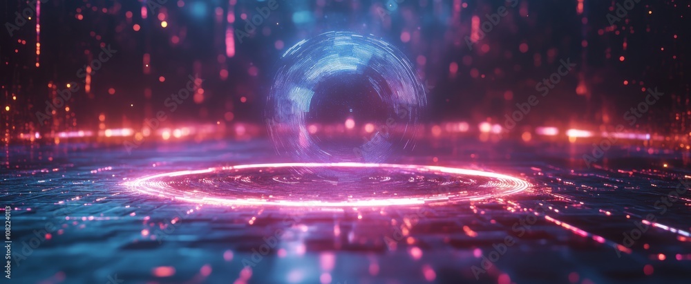 Abstract futuristic background with glowing lines and a portal in blue and purple colors, Abstract futuristic background with glowing lines and a portal in blue and purple colors,