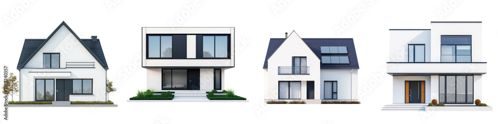 Sleek and modern residential home exterior with clean lines large windows and minimalist design features set in a typical suburban neighborhood with lush landscaping and driveway access Sleek and modern residential home exterior with clean lines large windows and minimalist design features set in a typical suburban neighborhood with lush landscaping and driveway access