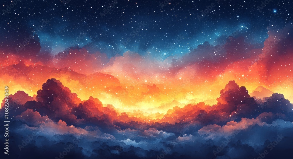 Fototapeta premium Starry Night Cloudscape - Cosmic Landscape Art