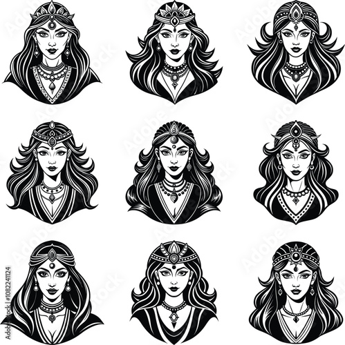 Demonizes Lilith vector ethnic goddess mascot logo majestic queen