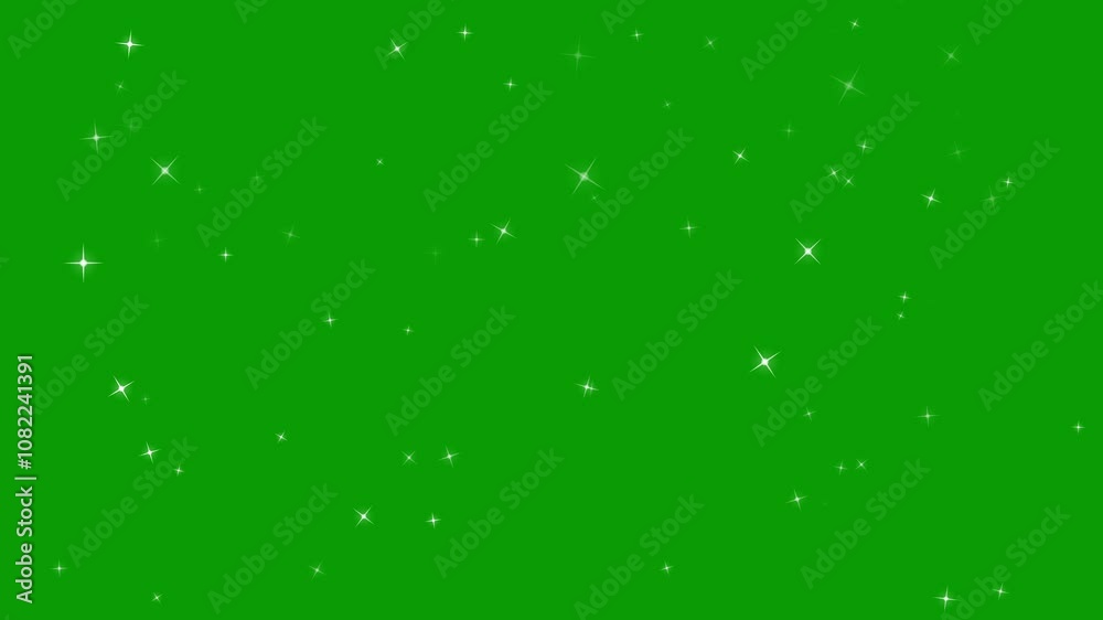Glitter sparkle animated green screen. White shining dust light. Particle lights effect background. Concept: Christmas, party, celebrate, birthday