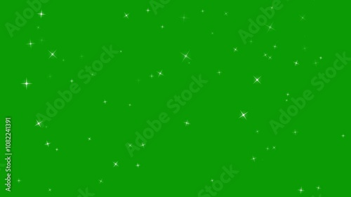 Glitter sparkle animated green screen. White shining dust light. Particle lights effect background. Concept: Christmas, party, celebrate, birthday