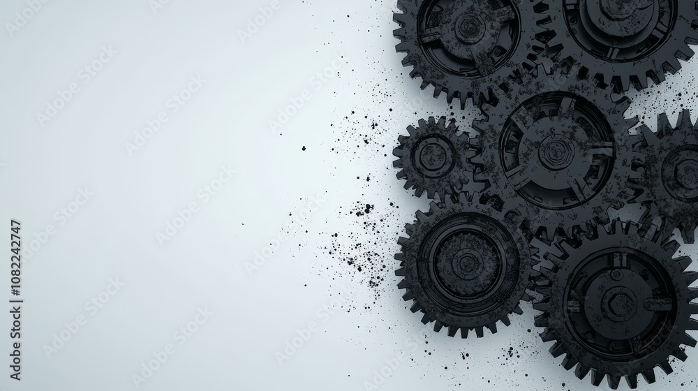 Close-up of black gears creating an industrial composition, showcasing precision and mechanical engineering. Close-up of black gears creating an industrial composition, showcasing precision and mechanical engineering.