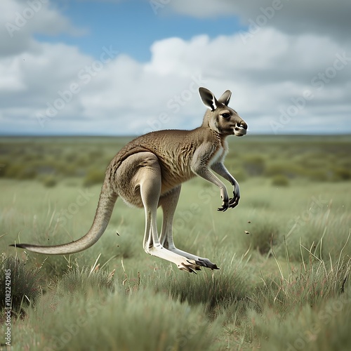 Kangaroo Jumping in a Green Grass Field
 photo