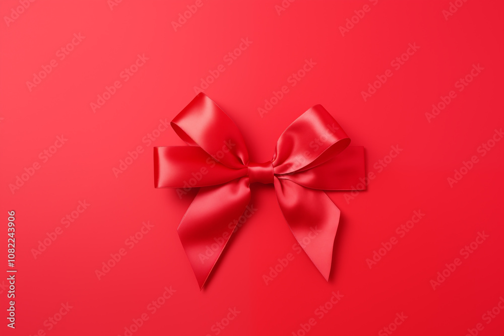 Classic Red Bow on Red Background - Holiday Gift Concept - Space for Text Classic Red Bow on Red Background - Holiday Gift Concept - Space for Text