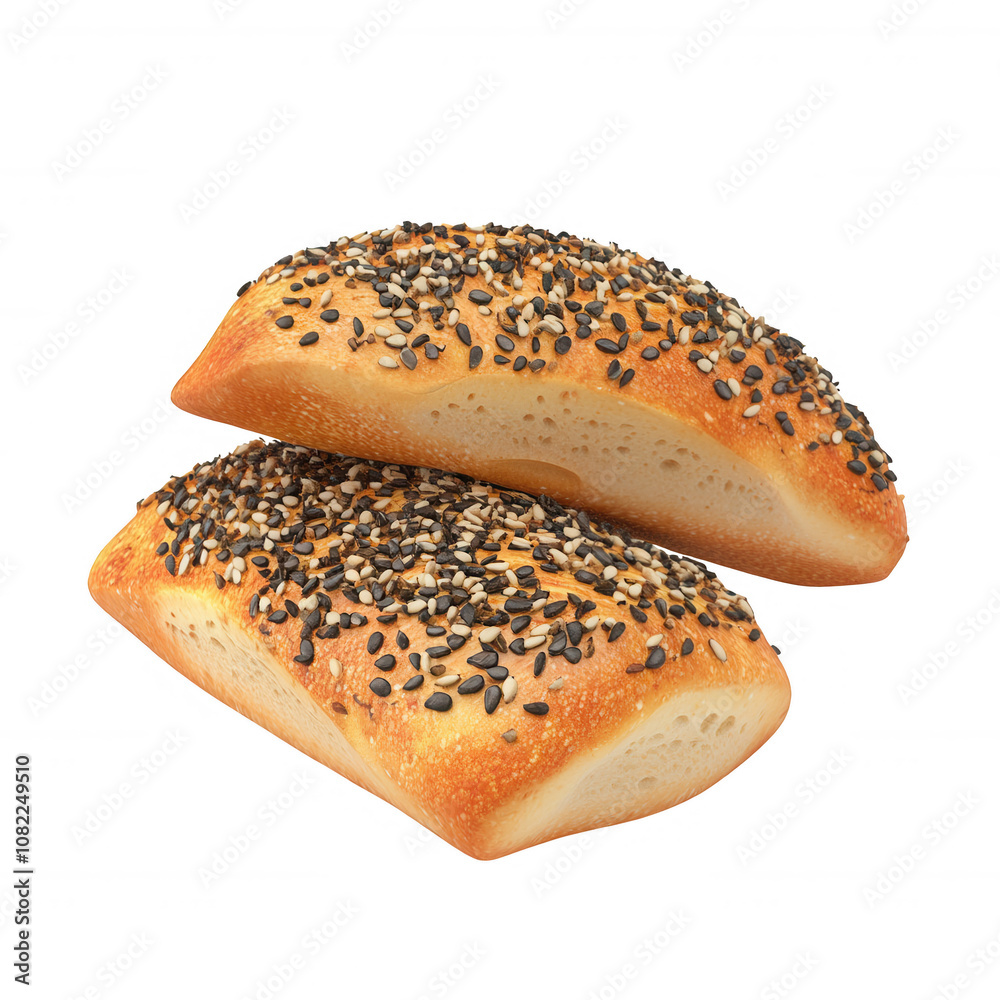 Deliciously baked bread rolls topped with sesame seeds, perfect for any meal., isolated on a transparent background. Deliciously baked bread rolls topped with sesame seeds, perfect for any meal., isolated on a transparent background.