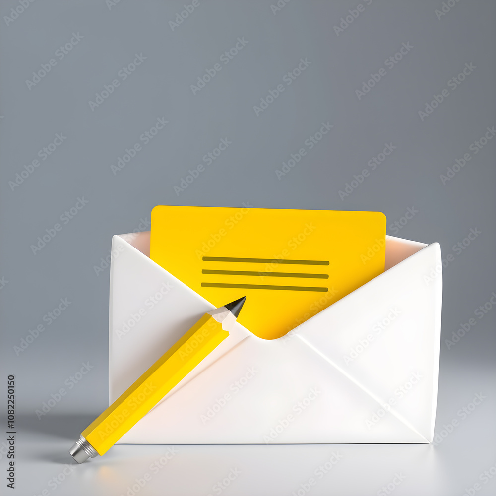 3d letter icon with document and pencil. Office document, email letter, notification concept. Generative AI 3d letter icon with document and pencil. Office document, email letter, notification concept. Generative AI