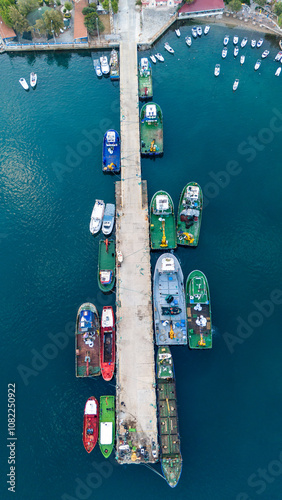 Drone Aerial View of a small port in Güllük, Turkey. photo