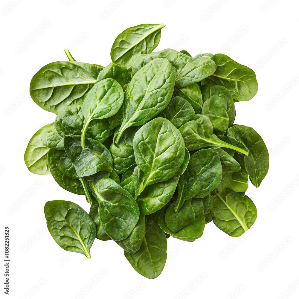 Fresh, vibrant spinach leaves arranged neatly for healthy eating and cooking., isolated on a transparent background. Fresh, vibrant spinach leaves arranged neatly for healthy eating and cooking., isolated on a transparent background.