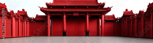 Vibrant red building showcasing traditional architectural design and intricate details.