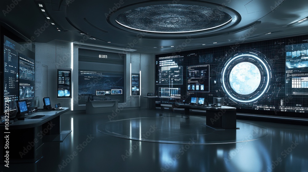 Fototapeta premium A futuristic control room with advanced technology and data displays.