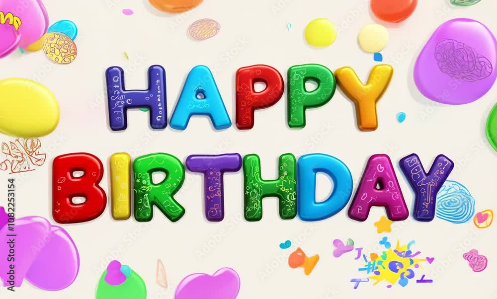 Colorful letters spell Happy Birthday in joyful celebration, surrounded by festive decorations, perfect for party invitations and creating memorable event. Colorful letters spell Happy Birthday in joyful celebration, surrounded by festive decorations, perfect for party invitations and creating memorable event.