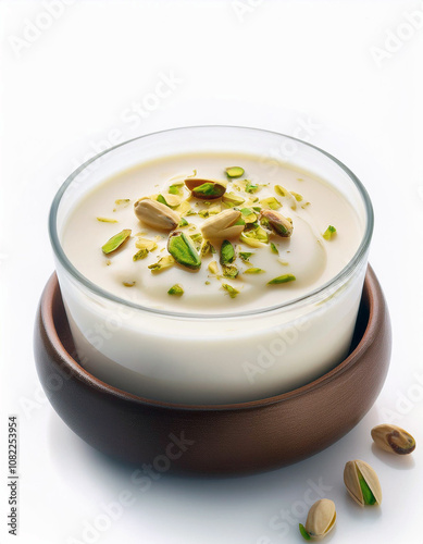 Creamy Dessert with Pistachios in a Glass Bowl