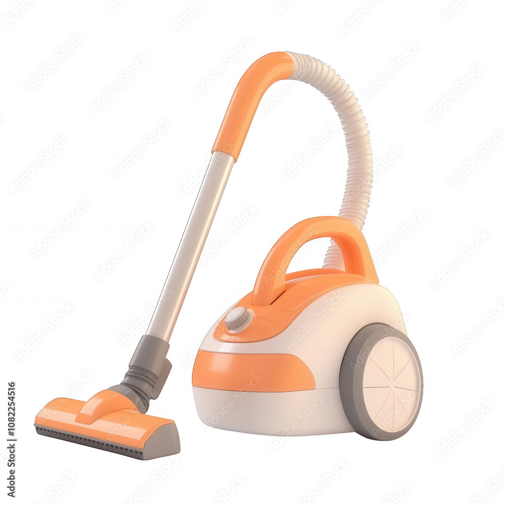 Modern orange vacuum cleaner for efficient home cleaning tasks., isolated on a transparent background. Modern orange vacuum cleaner for efficient home cleaning tasks., isolated on a transparent background.