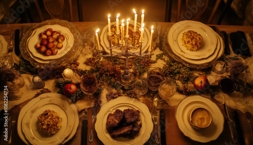 Hanukkah Dinner Spread photo