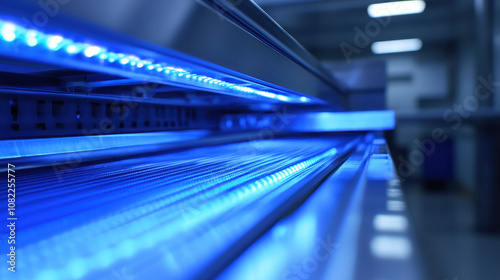 Blue Conveyor Belt with Neon Lighting