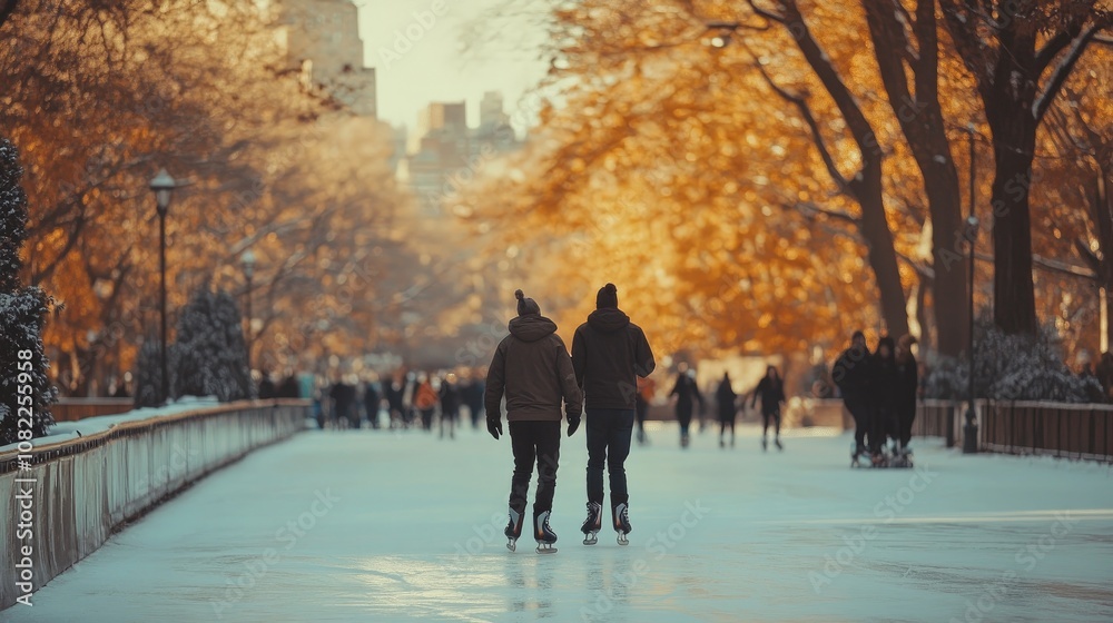 at the fall, ice skaters enjoying themselves at New York Central Park at the fall, ice skaters enjoying themselves at New York Central Park