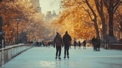 at the fall, ice skaters enjoying themselves at New York Central Park