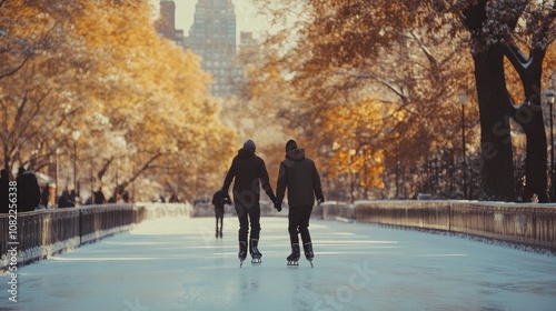 at the fall, ice skaters enjoying themselves at New York Central Park