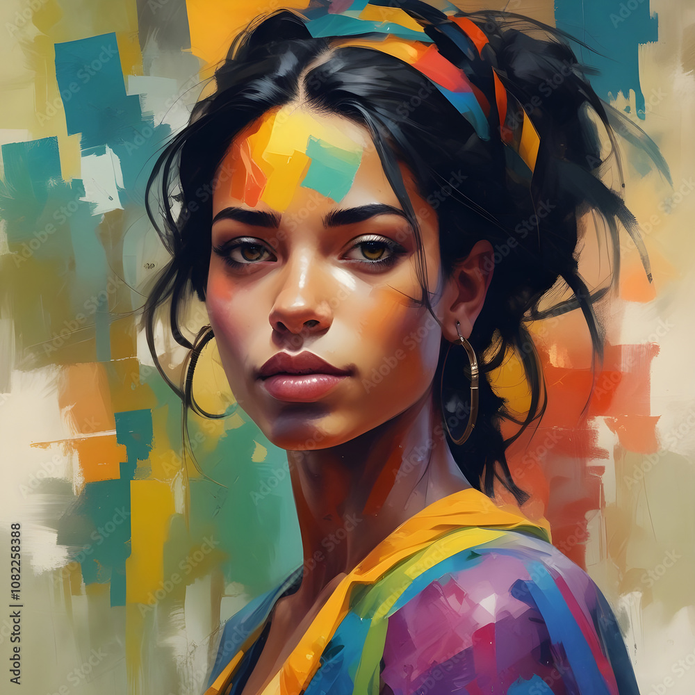 Fototapeta premium Abstract portrait of a young beautiful Brazilian or Latin American woman