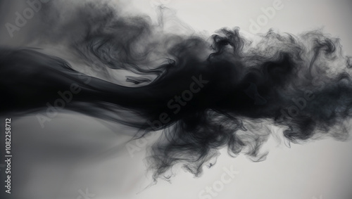 Dramatic swirling black smoke on a plain background