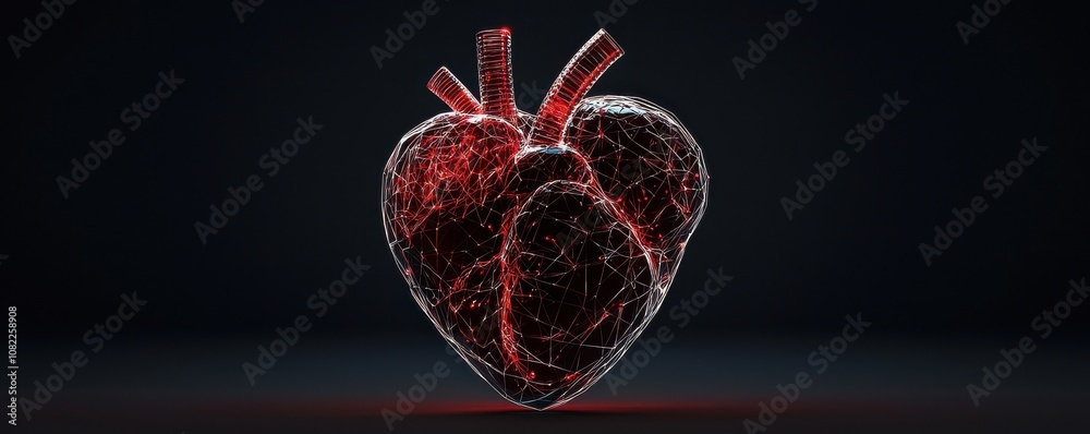Illuminating anatomical heart digital space 3d visualization dark environment close-up anatomy concept Illuminating anatomical heart digital space 3d visualization dark environment close-up anatomy concept