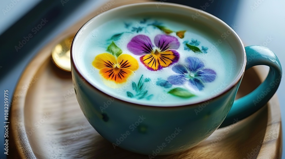 Elegant cup of matcha tea with intricate flower art design, served as a steaming hot drink, showcasing beauty, artistry, and relaxation in every sip. Elegant cup of matcha tea with intricate flower art design, served as a steaming hot drink, showcasing beauty, artistry, and relaxation in every sip.