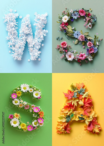 4 season image. Four seasons of nature. Winter, spring, summer and autumn  photo