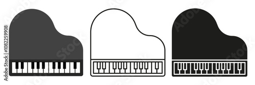 Piano. A simple set of musical instruments. Images of pianos in different styles.