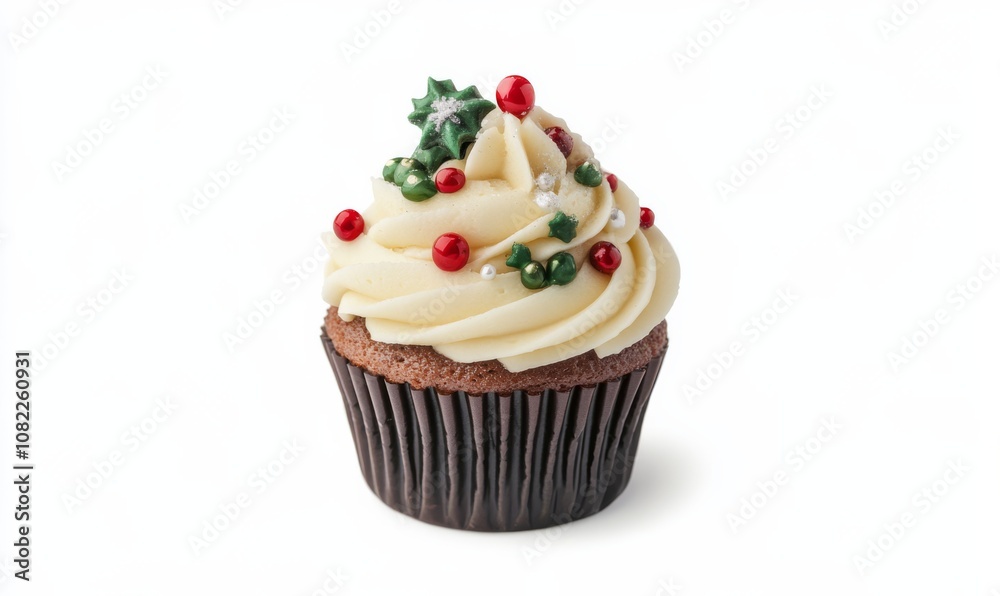 Christmas cupcake on white background, holiday sweet dessert