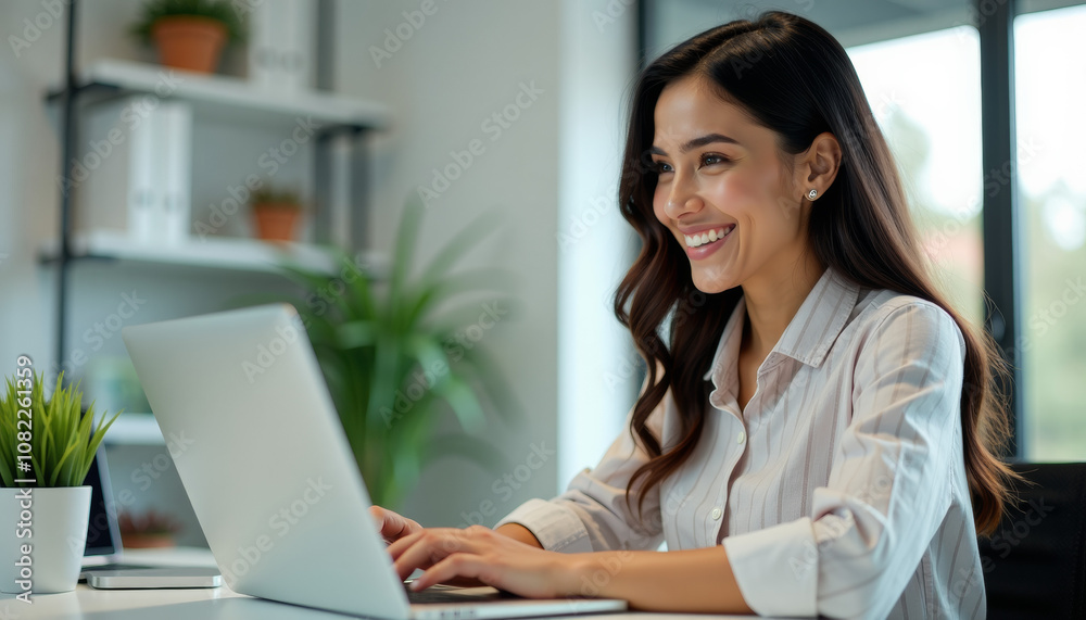 Happy Business Woman Working on Laptop Happy Business Woman Working on Laptop