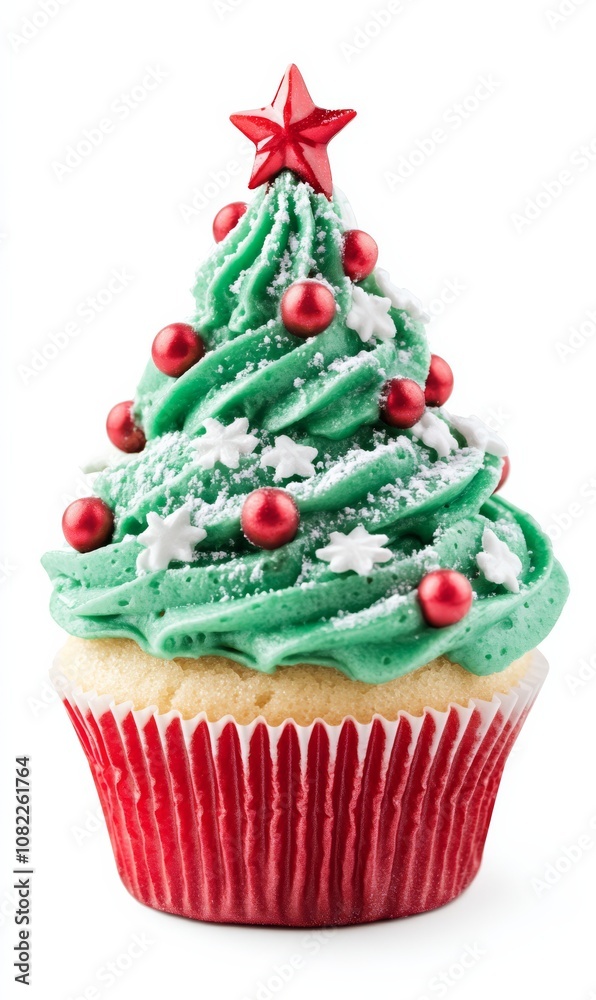 Christmas cupcake on white background, holiday sweet dessert Christmas cupcake on white background, holiday sweet dessert