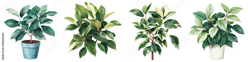Fototapeta premium Ficus Benjamina Houseplants in Decorative Pots for Indoor Ambiance