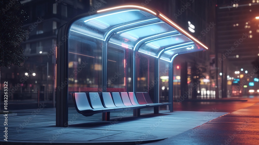 Fototapeta premium Futuristic Bus Stop at Night