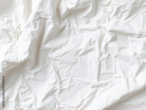 Crumpled white fabric with intricate pattern texture, abstract