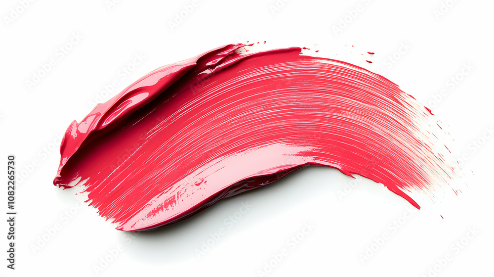 Crimson Lip Gloss Swirl: A Vivid, Textured Paint Stroke on White