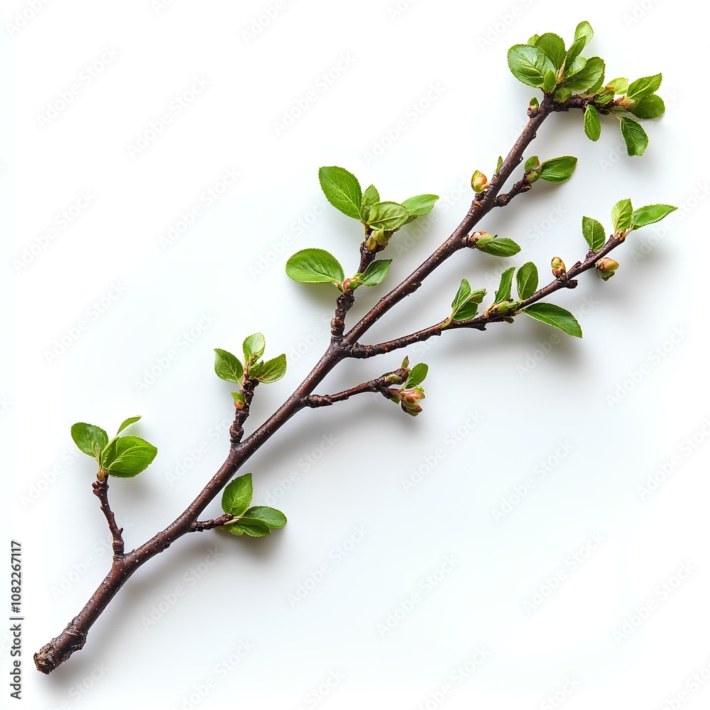 tree branch with leaves isolated on white background with shadow. branch top view. decorative branch flat lay tree branch with leaves isolated on white background with shadow. branch top view. decorative branch flat lay