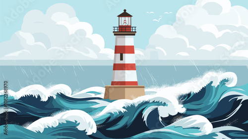 Lighthouse in Stormy Ocean