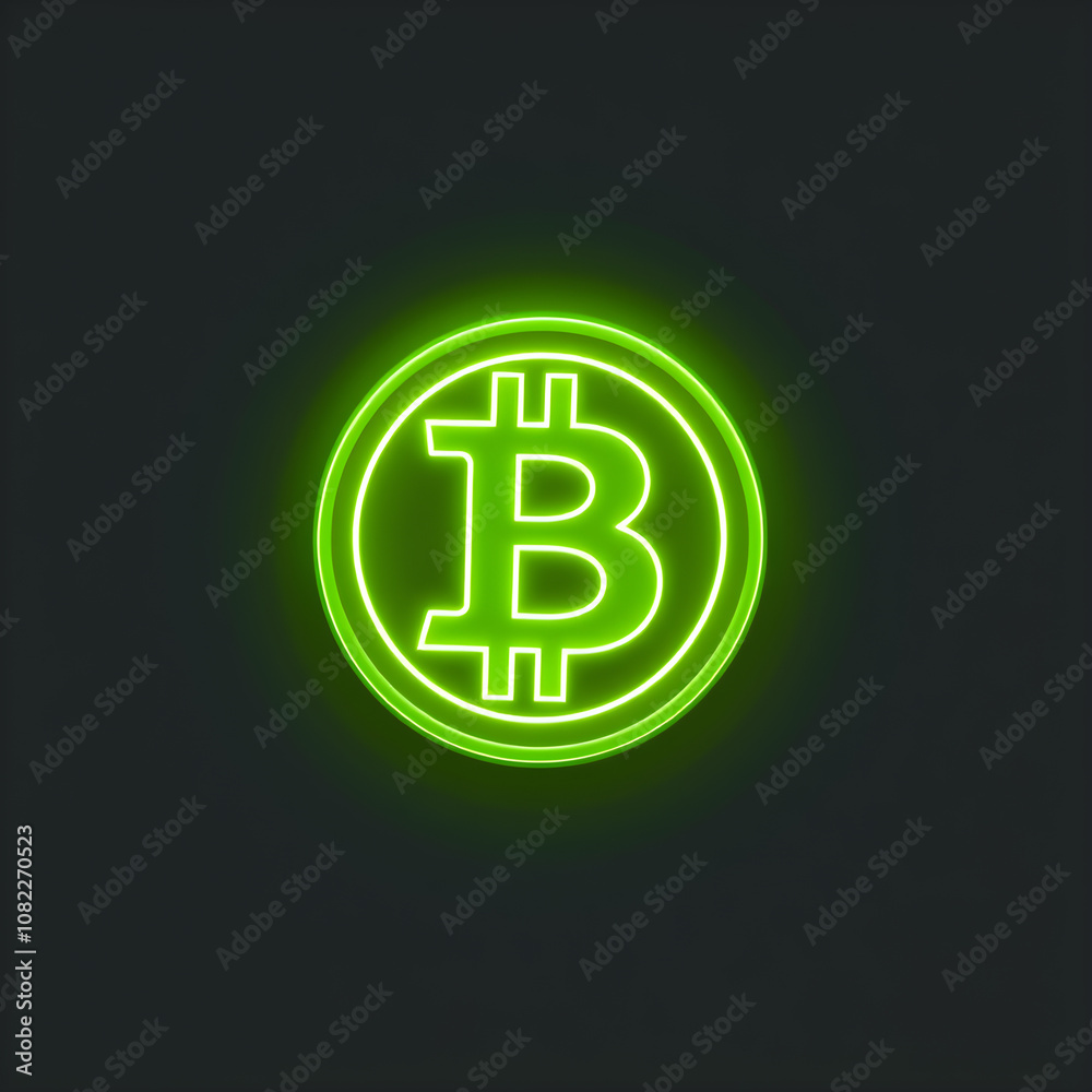 Green Bitcoin 3d neon logo. Generative AI Green Bitcoin 3d neon logo. Generative AI