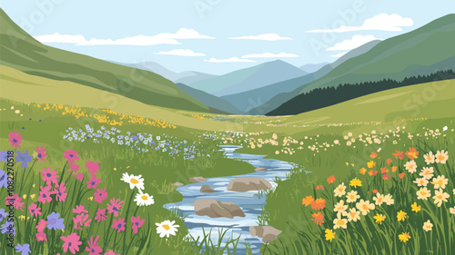 Mountain Valley with Wildflowers