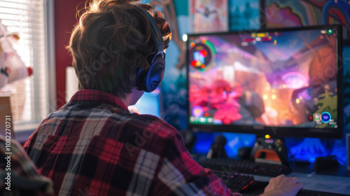 A gamer practicing speedruns in a colorful room focused on improving skills during a gaming session photo