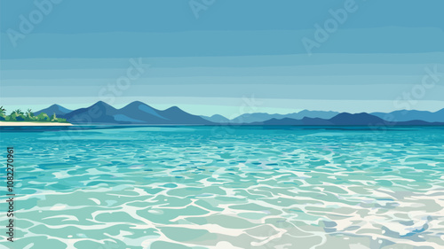 Clear Tropical Ocean with Mountain Background